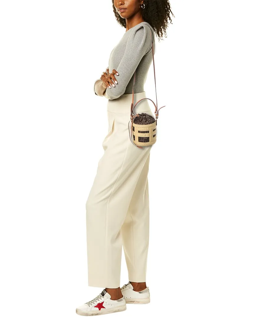 FENDI Mini Raffia & Leather Bucket Bag