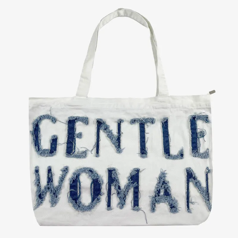 Gentle Women Tote Embroidery Letter Large Laptop Shoulder Bag