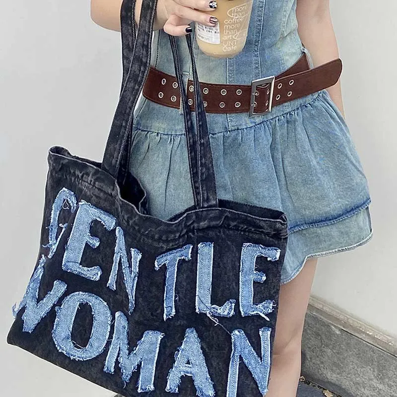 Gentle Women Tote Embroidery Letter Large Laptop Shoulder Bag