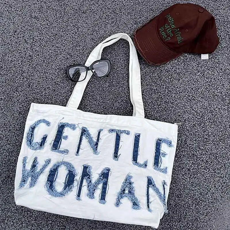 Gentle Women Tote Embroidery Letter Large Laptop Shoulder Bag