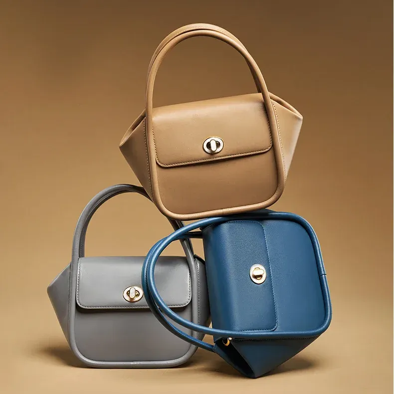Genuine Leather Flap Pocket Shoulder Strap Handbag