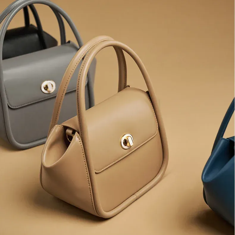 Genuine Leather Flap Pocket Shoulder Strap Handbag