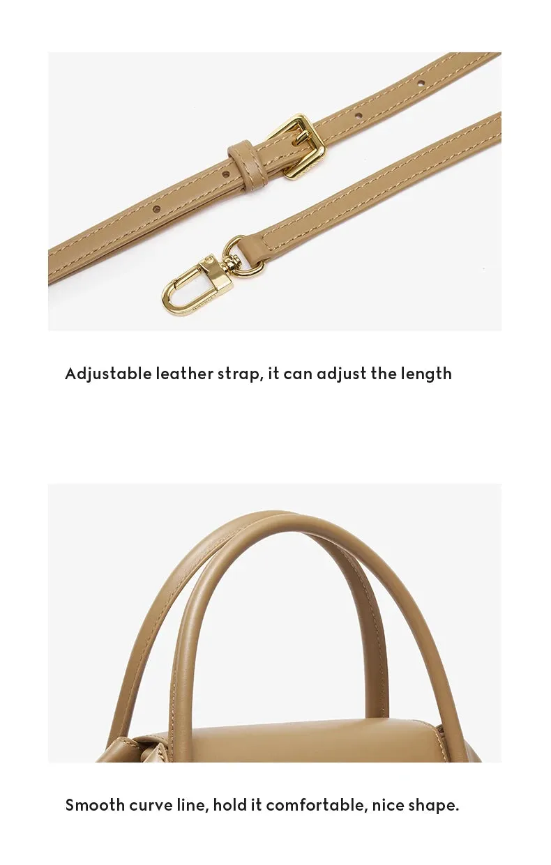 Genuine Leather Flap Pocket Shoulder Strap Handbag
