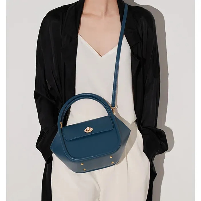 Genuine Leather Flap Pocket Shoulder Strap Handbag