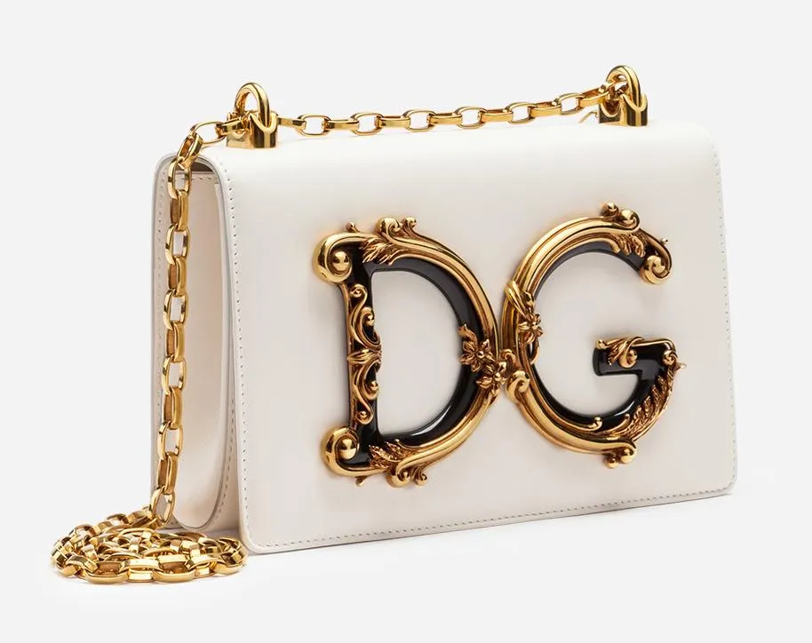 Girls Barocco Leather Shoulder Bag, White