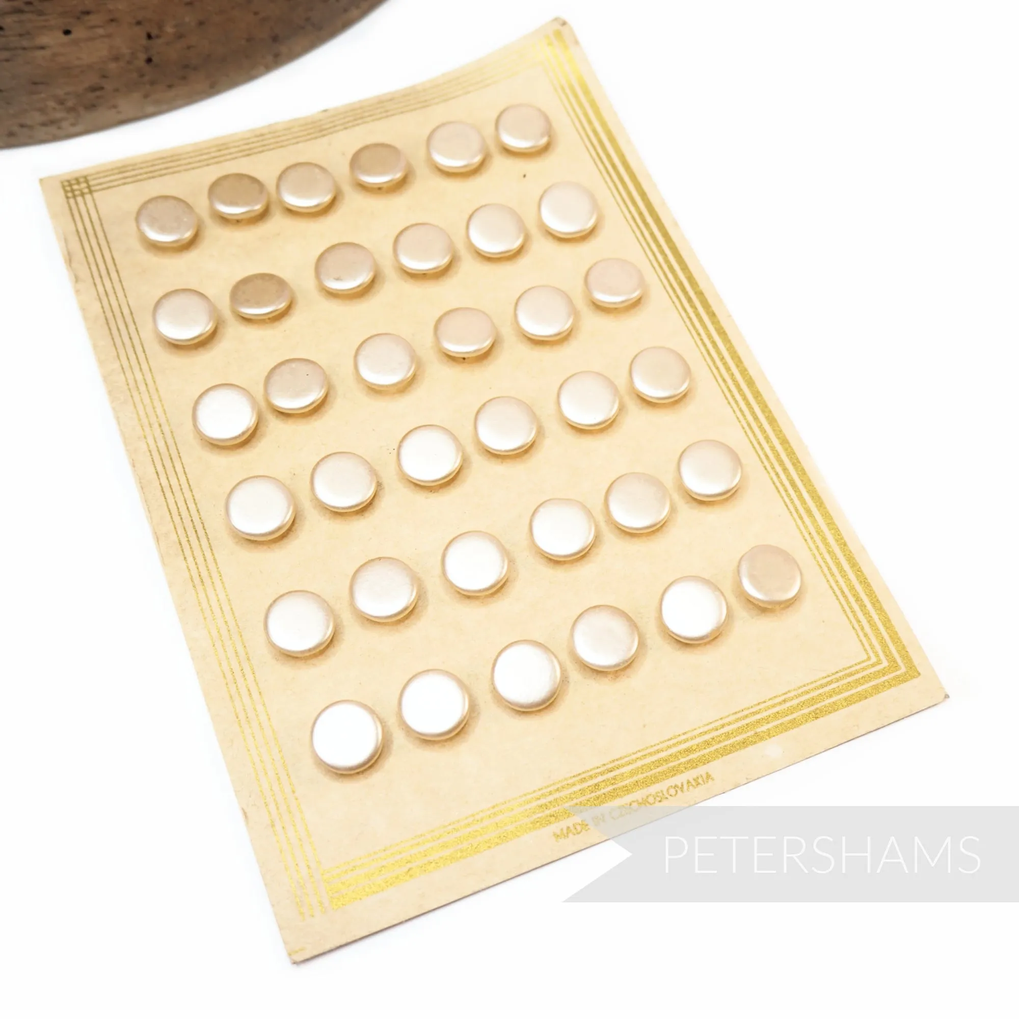 Glass Czech 11mm Champagne Ivory Pearl Vintage 1930s/40s Flat Shank Wedding Buttons - Card of 36