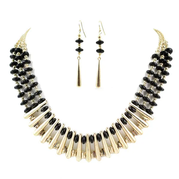 Gold Finish w/ Beads Necklace Earrings Set