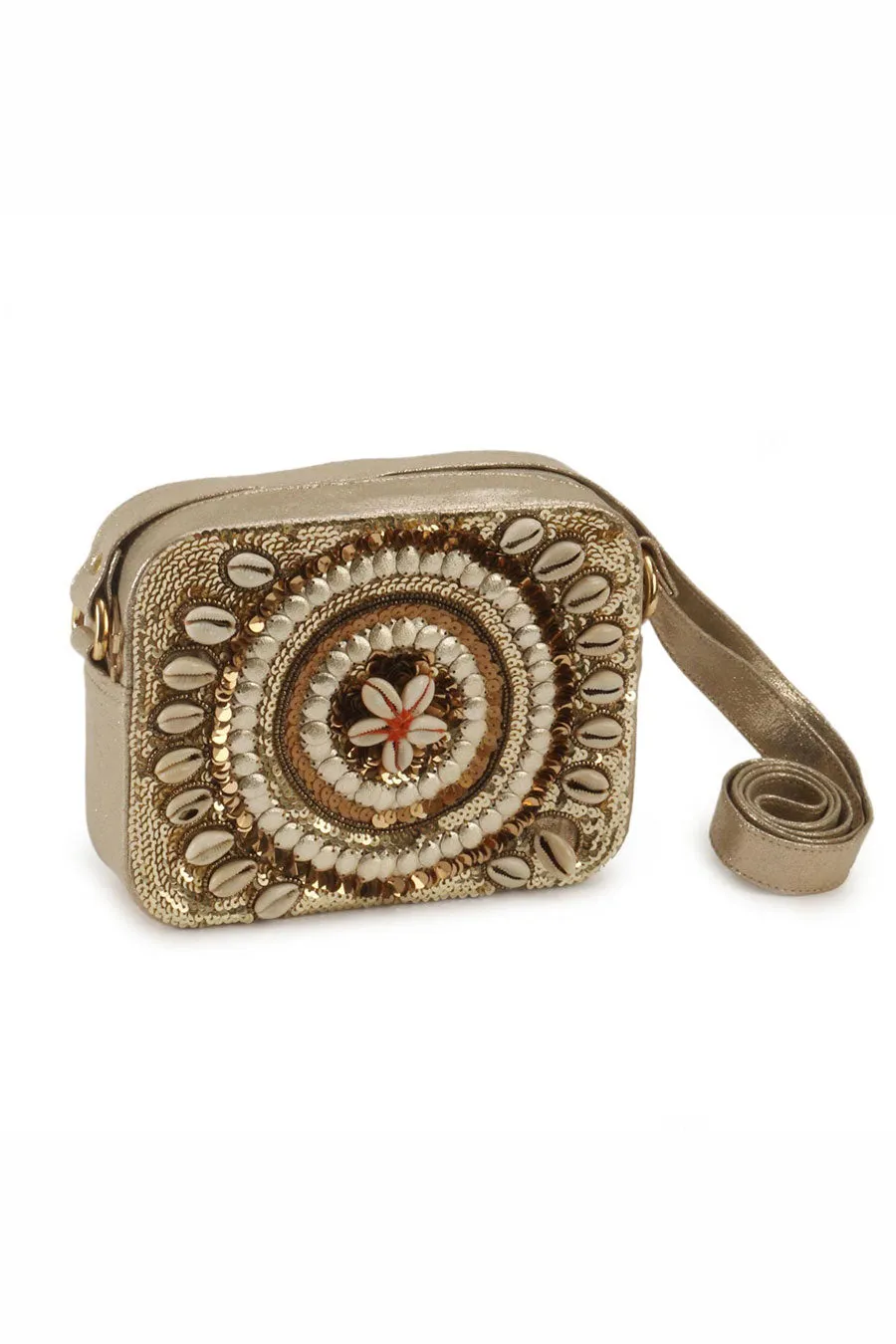 Gold Shell Embroidered Sling Bag