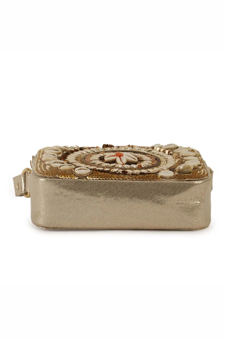 Gold Shell Embroidered Sling Bag