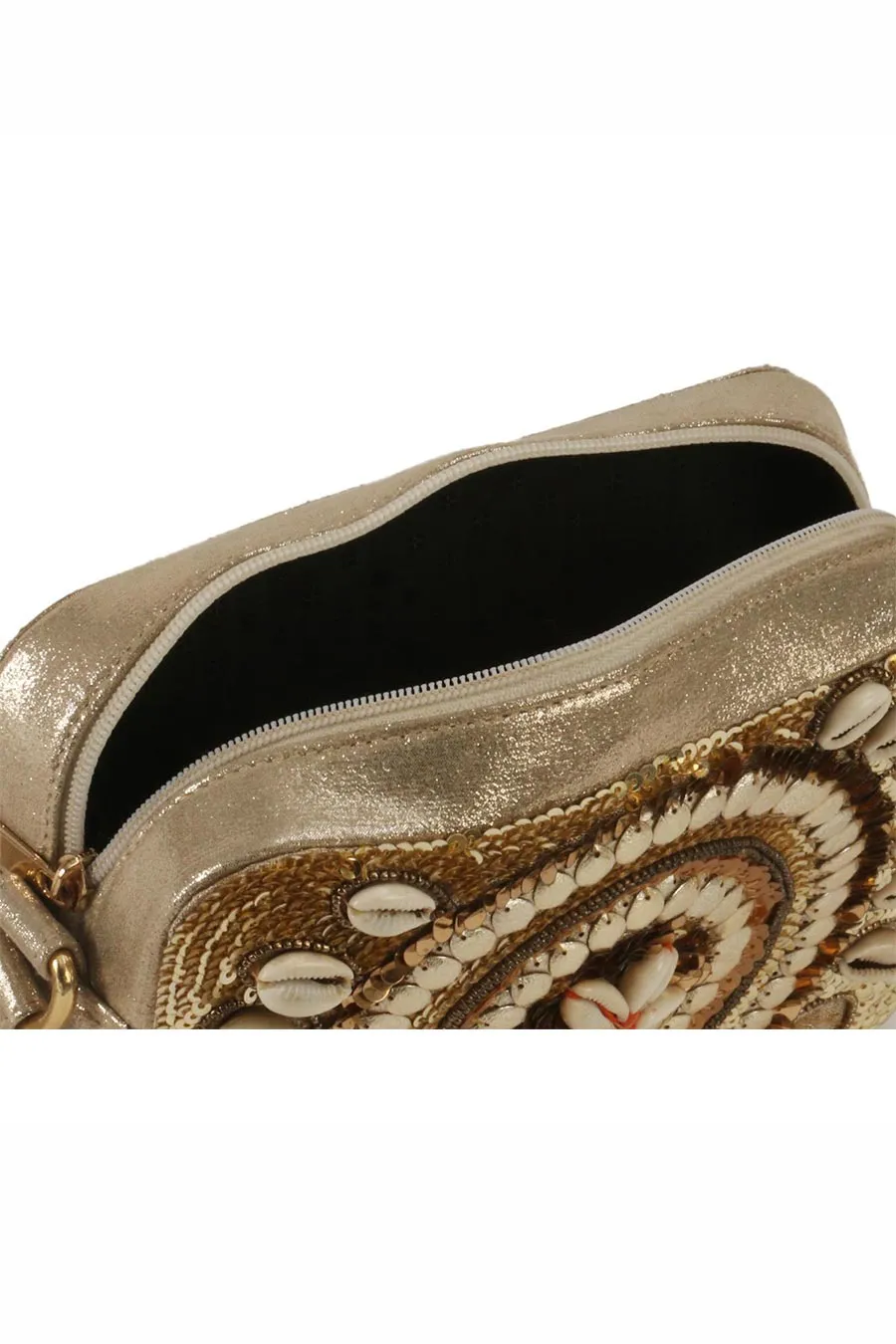 Gold Shell Embroidered Sling Bag