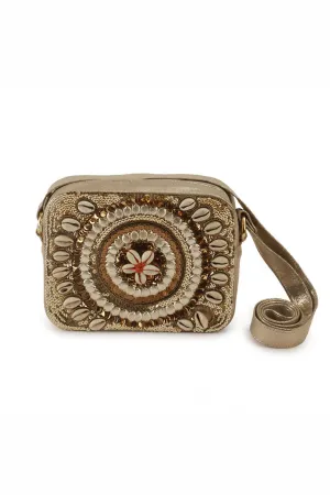 Gold Shell Embroidered Sling Bag