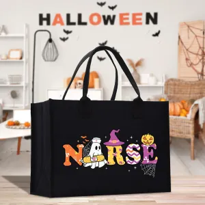 Halloween Trick or Treat Tote Bag Halloween Bag for Kids Halloween Gift Halloween Candy Bag Halloween Doodles Cute Canvas Tote Bag (HW1027)
