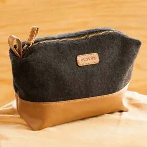 Handcrafted Black Wool Felt Faux Leather Travel Pouch