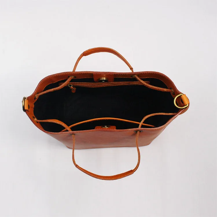 Handmade Vintage Leather Handbag Bucket Bag Purse Women