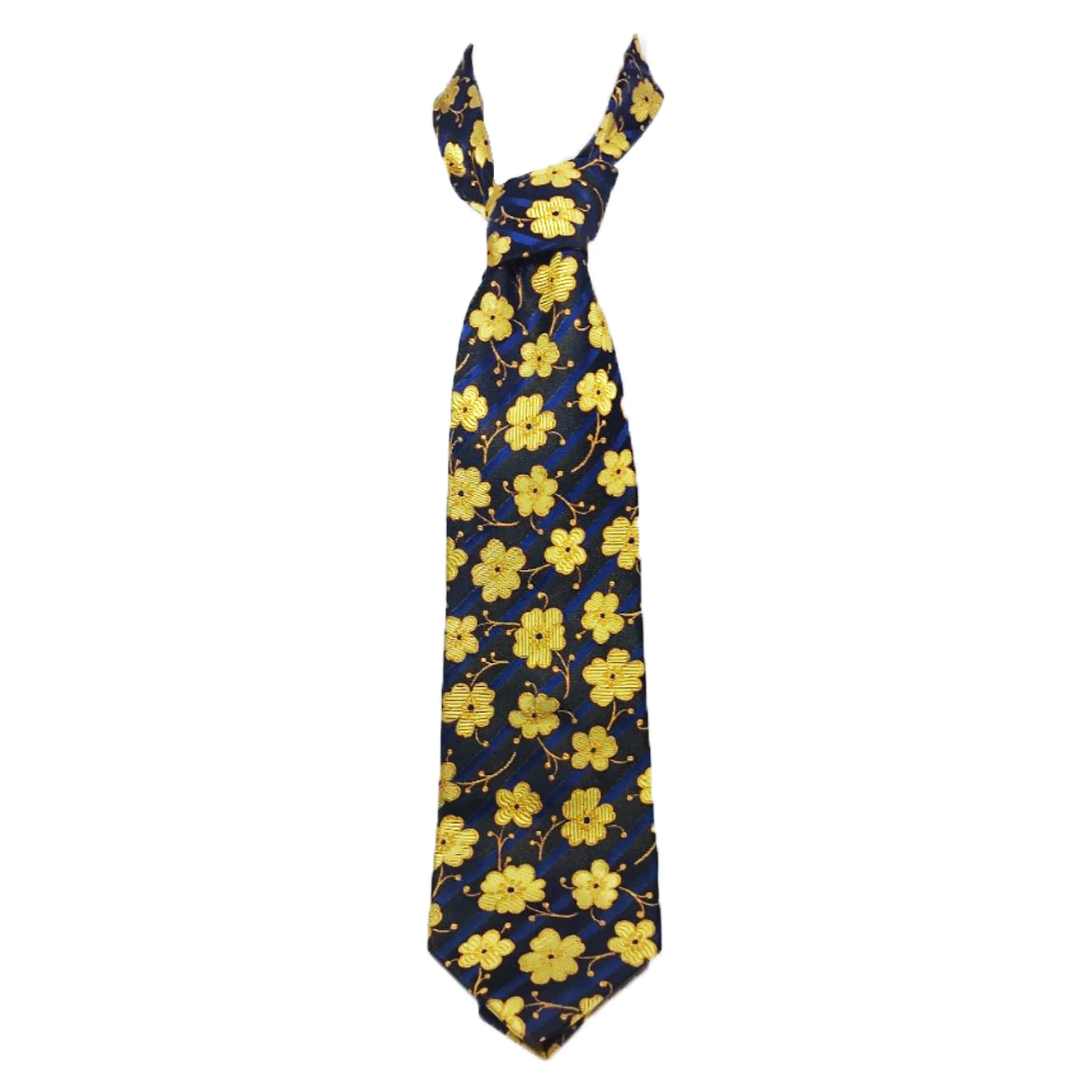 KENZO HOMME Blue Silk Tie with Yellow Floral Pattern 58 In.