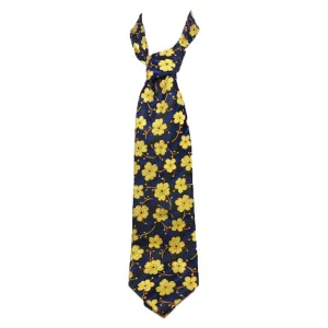 KENZO HOMME Blue Silk Tie with Yellow Floral Pattern 58 In.