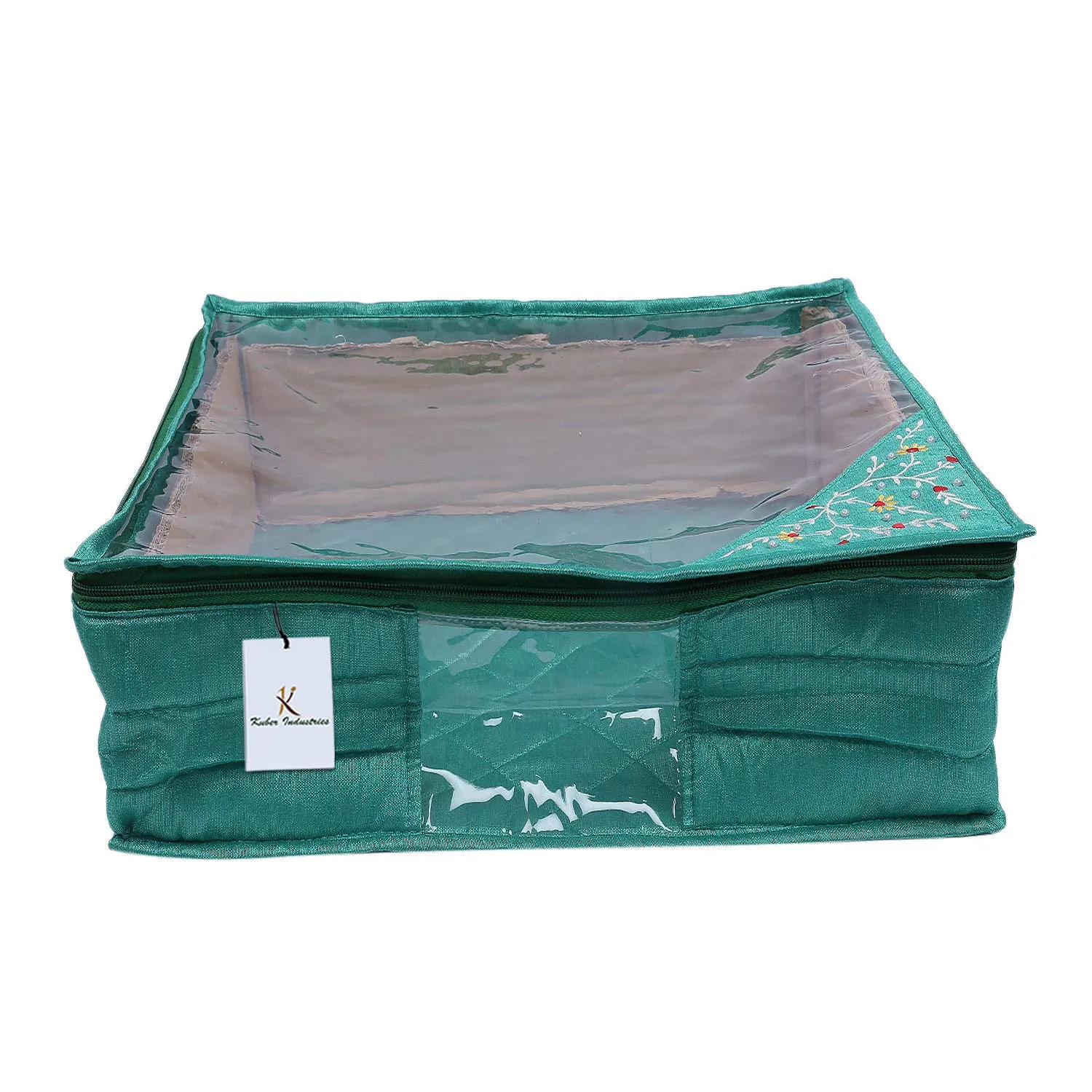 Kuber Industries 3 Layered Quilted Silk Saree Cover (Green) -CTLTC010637
