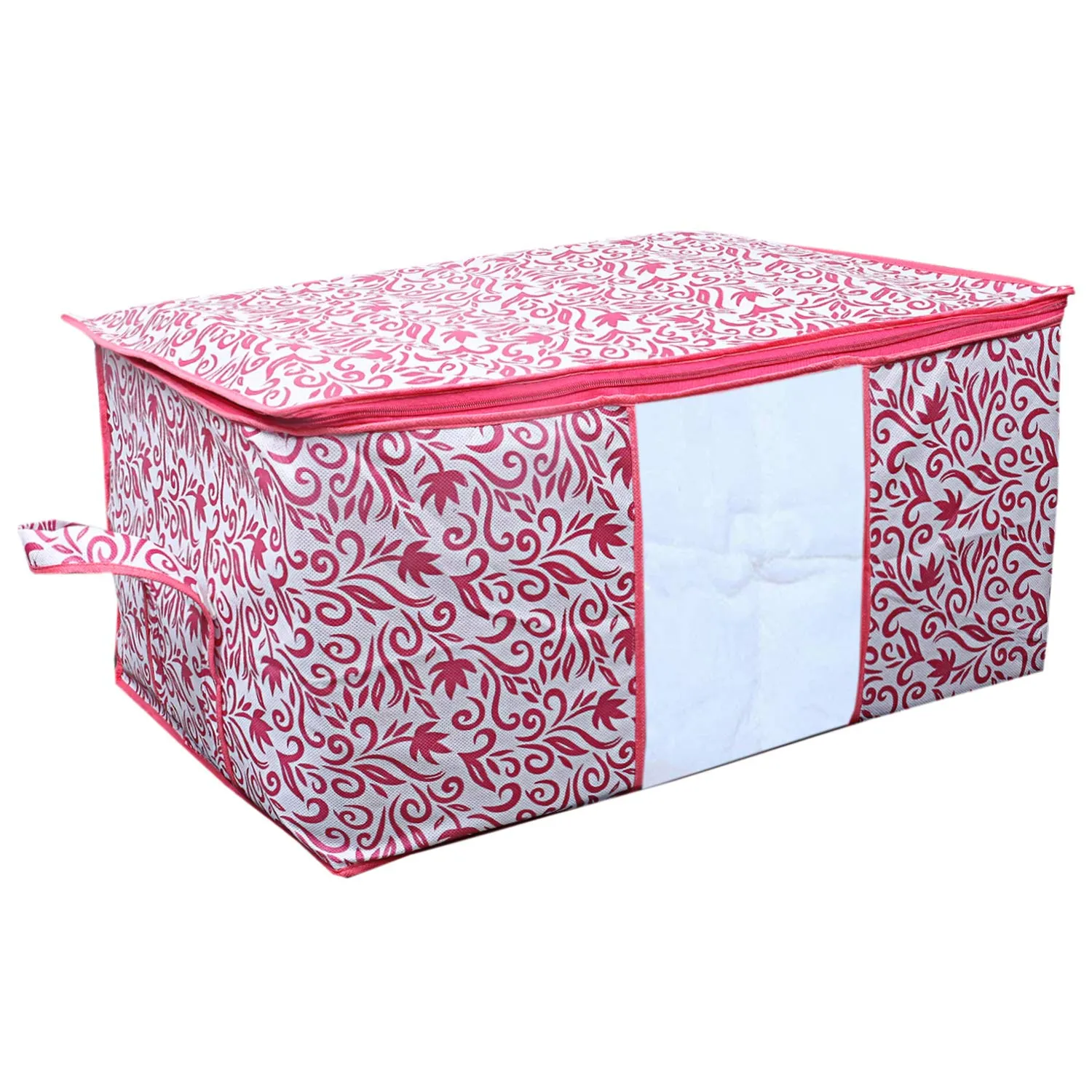 Kuber Industries Leaf Design Non Woven 2 Pieces Underbed Storage Bag, Storage Organiser, Blanket Cover (Pink) -CTKTC021201