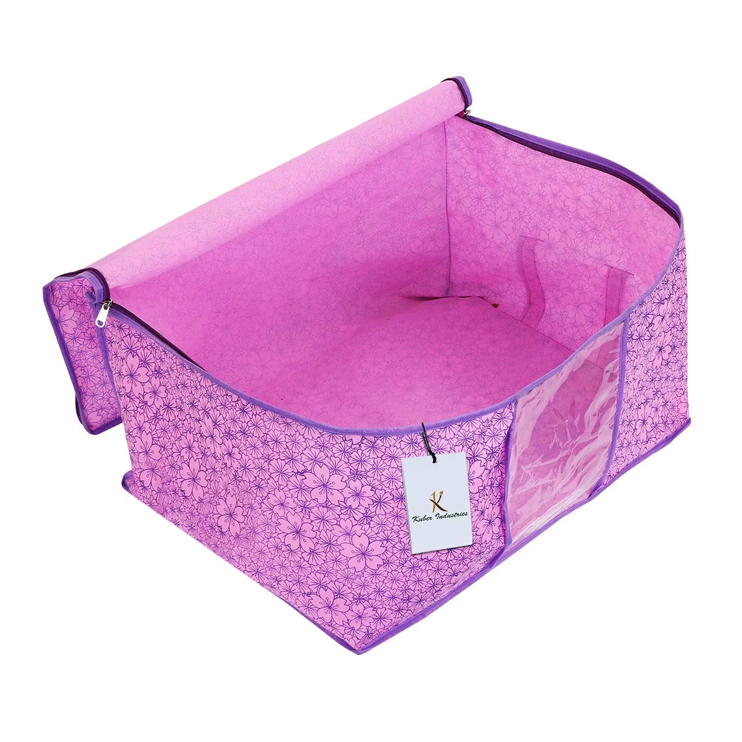 Kuber Industries Metallic Flower Design 12 Piece Non Woven Saree Cover, Large(Pink & Purple) - CTKTC034553