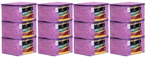 Kuber Industries Metallic Flower Design 12 Piece Non Woven Saree Cover, Large(Pink & Purple) - CTKTC034553