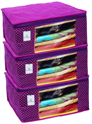Kuber Industries Polka Dots 3 Piece Cotton 3 Layered Quilted Saree Cover, Purple-CTKTC21289
