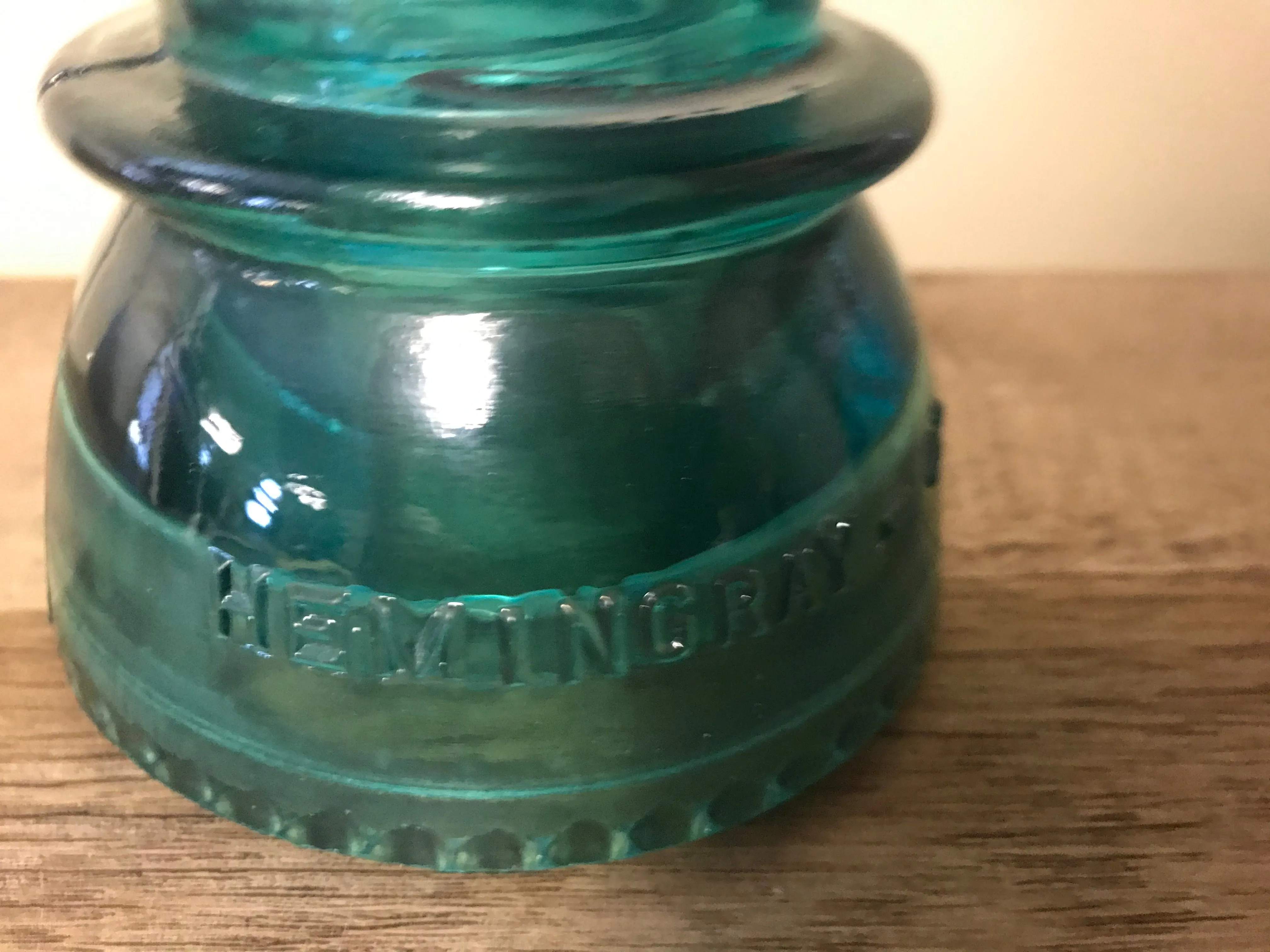 [L] <€€ Vintage Pair Set/2 4” Green Aqua Glass Hemingray USA Railroad Telephone Pole Insulators #40 #42