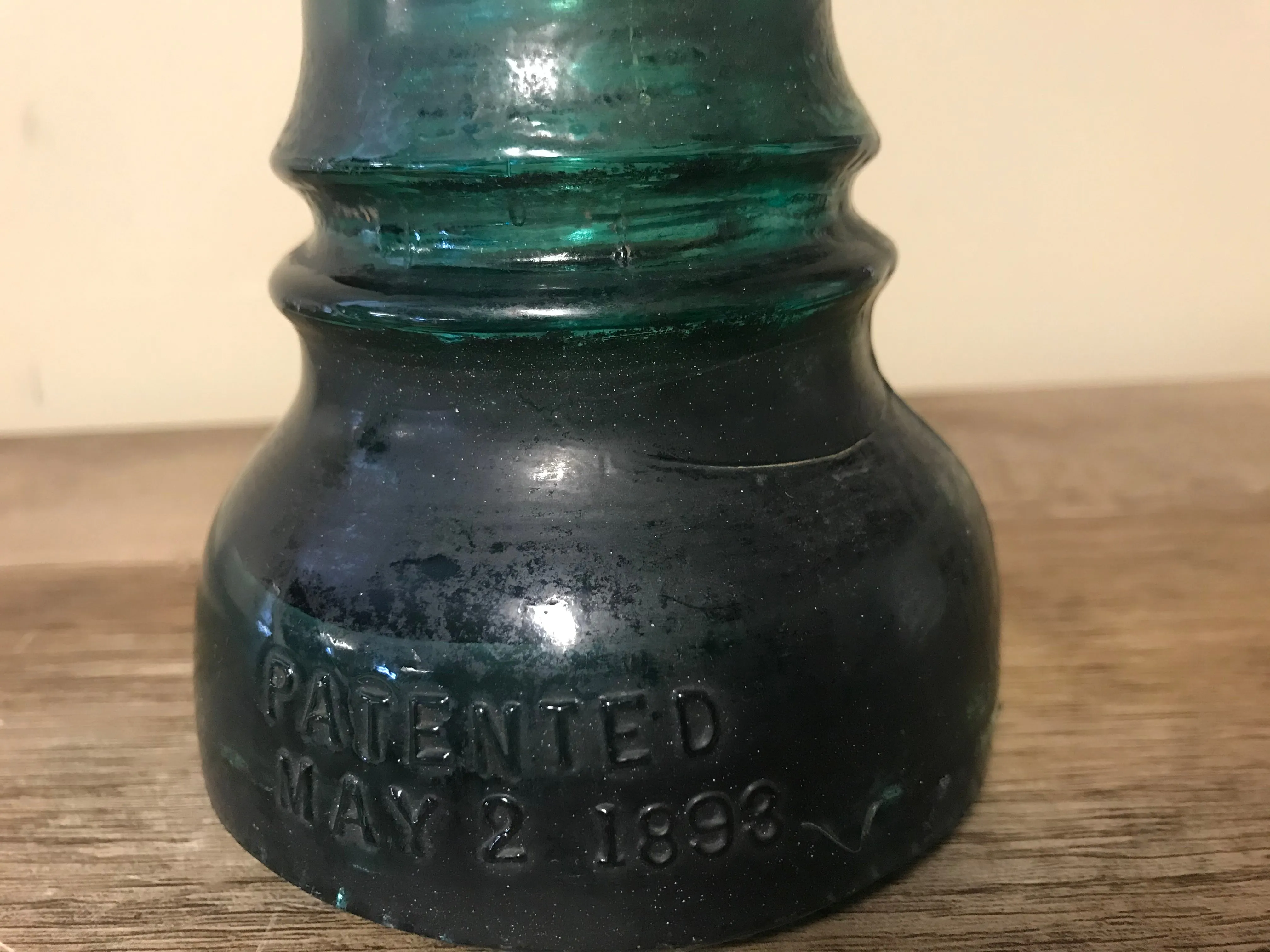 [L] <€€ Vintage Pair Set/2 4” Green Aqua Glass Hemingray USA Railroad Telephone Pole Insulators #40 #42