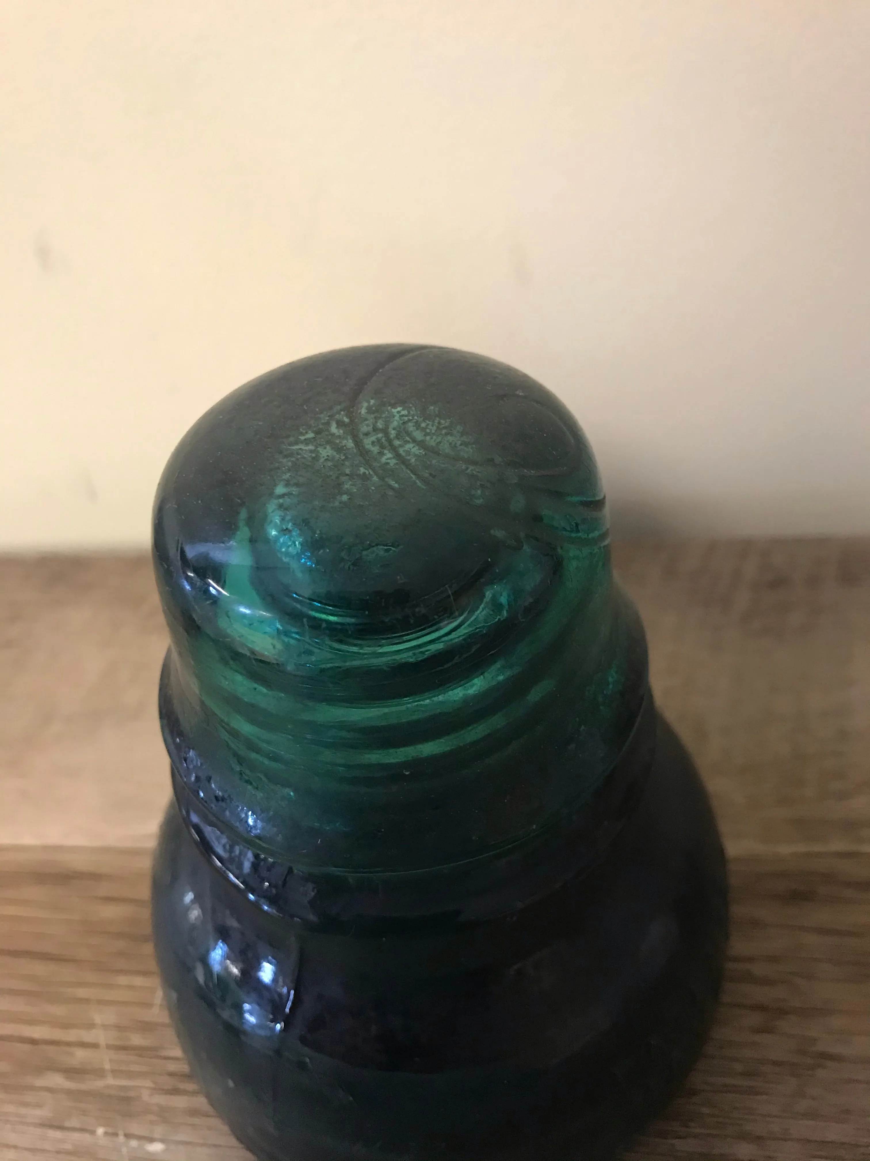 [L] <€€ Vintage Pair Set/2 4” Green Aqua Glass Hemingray USA Railroad Telephone Pole Insulators #40 #42