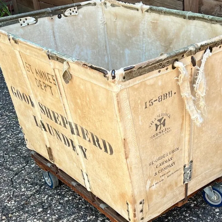 Large Vintage Canvas Laundry Cart