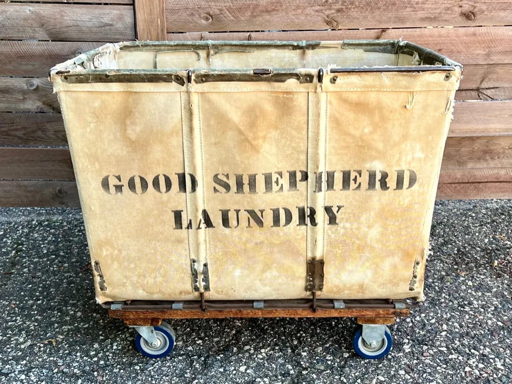 Large Vintage Canvas Laundry Cart