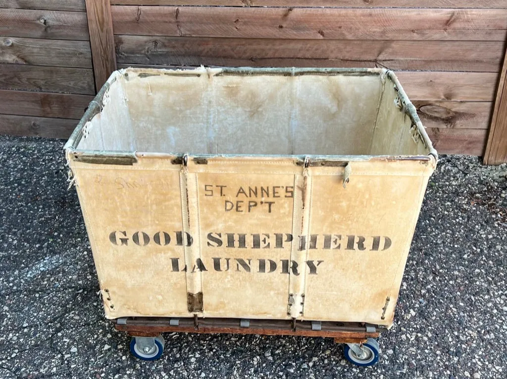 Large Vintage Canvas Laundry Cart