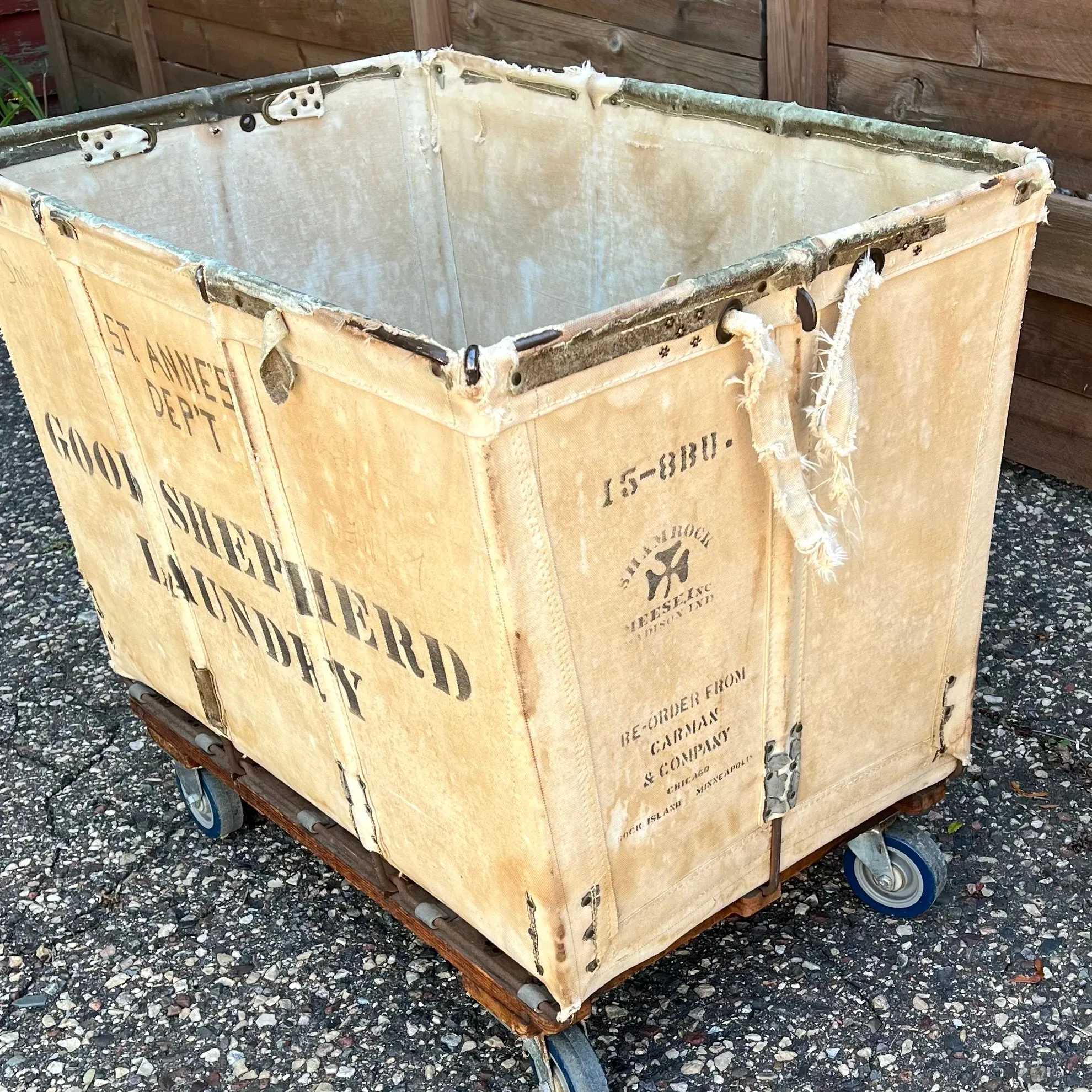 Large Vintage Canvas Laundry Cart