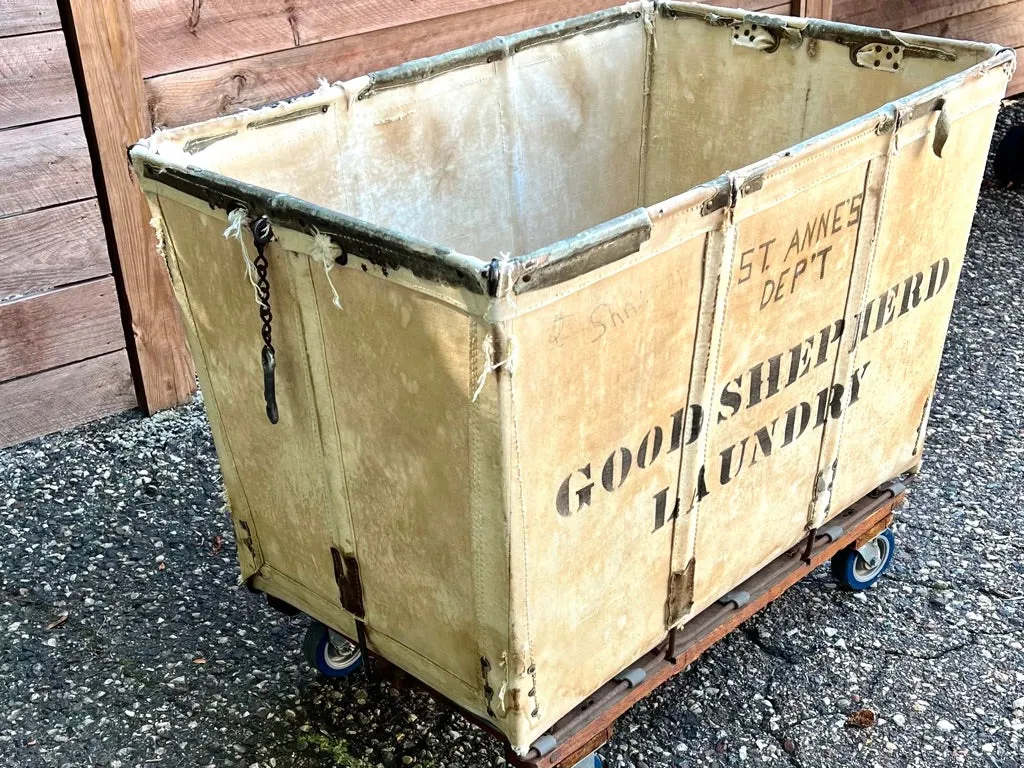 Large Vintage Canvas Laundry Cart