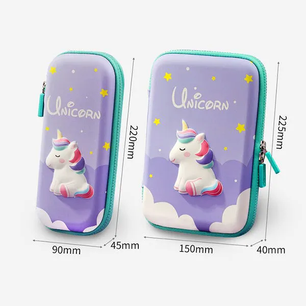 Large Zippered Unicorn Dinosaur Hardtop Organizer Pencil Case