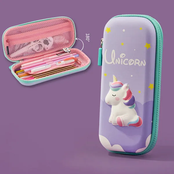 Large Zippered Unicorn Dinosaur Hardtop Organizer Pencil Case
