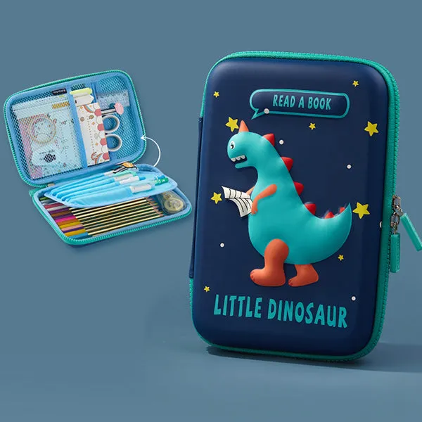 Large Zippered Unicorn Dinosaur Hardtop Organizer Pencil Case