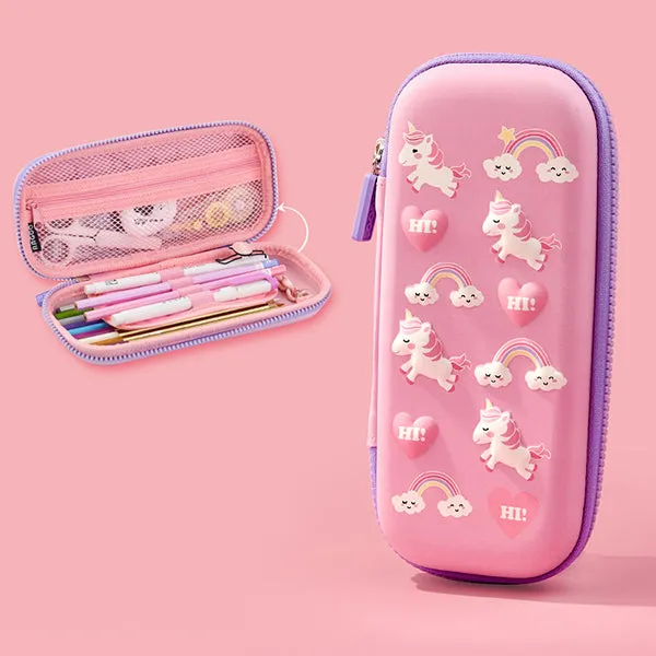 Large Zippered Unicorn Dinosaur Hardtop Organizer Pencil Case