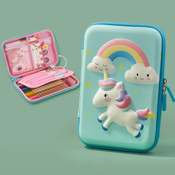 Large Zippered Unicorn Dinosaur Hardtop Organizer Pencil Case