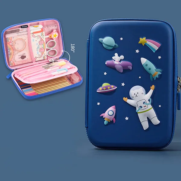 Large Zippered Unicorn Dinosaur Hardtop Organizer Pencil Case