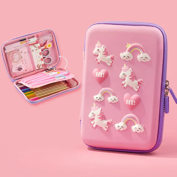 Large Zippered Unicorn Dinosaur Hardtop Organizer Pencil Case
