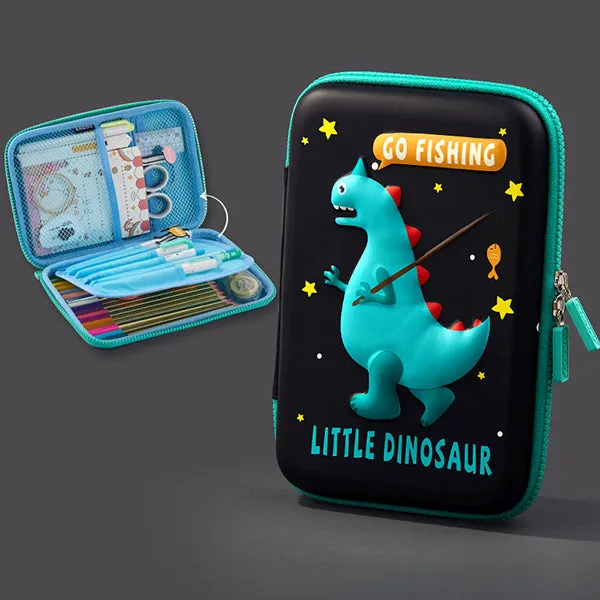 Large Zippered Unicorn Dinosaur Hardtop Organizer Pencil Case