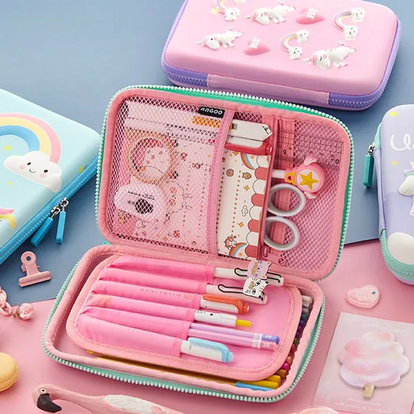 Large Zippered Unicorn Dinosaur Hardtop Organizer Pencil Case