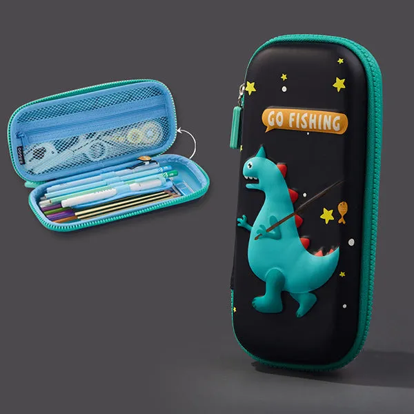 Large Zippered Unicorn Dinosaur Hardtop Organizer Pencil Case