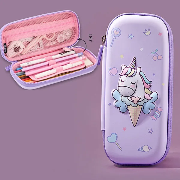 Large Zippered Unicorn Dinosaur Hardtop Organizer Pencil Case