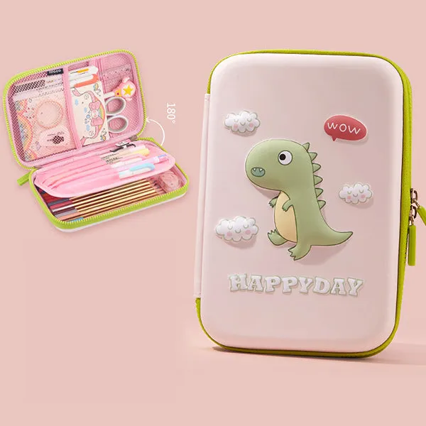 Large Zippered Unicorn Dinosaur Hardtop Organizer Pencil Case
