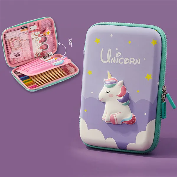 Large Zippered Unicorn Dinosaur Hardtop Organizer Pencil Case