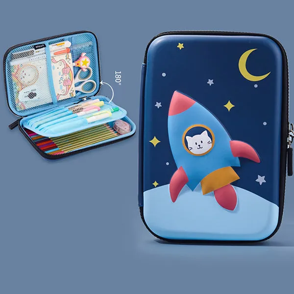 Large Zippered Unicorn Dinosaur Hardtop Organizer Pencil Case