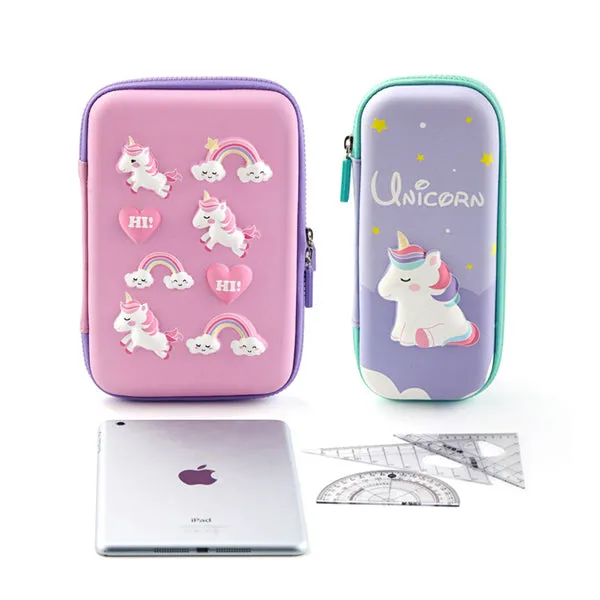 Large Zippered Unicorn Dinosaur Hardtop Organizer Pencil Case