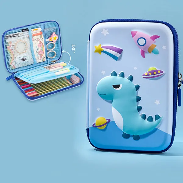 Large Zippered Unicorn Dinosaur Hardtop Organizer Pencil Case