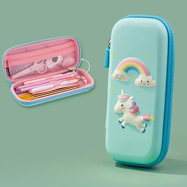 Large Zippered Unicorn Dinosaur Hardtop Organizer Pencil Case